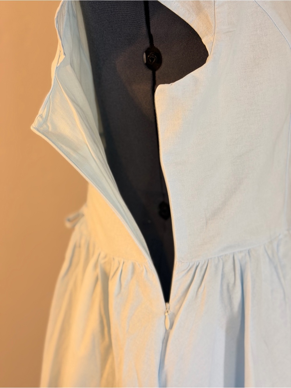 Light Blue w/ White Lace-Trim Tea Length Dress 149 - Picture 8 of 11